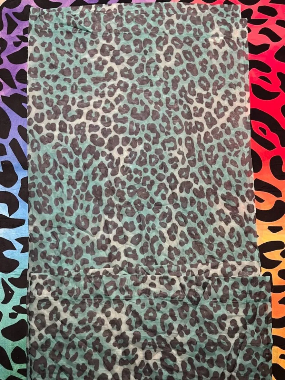 TEAL BLUE LEOPARD ANIMAL PRINT SHOWER CURTAIN  100% POLYESTER
